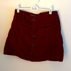 American Eagle High Rise A Line Maroon Corduroy Button Up Skirt WITH POCKETS!